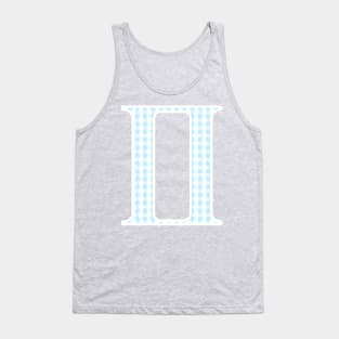 Gemini Zodiac Horoscope Symbol in Pastel Blue and White Gingham Pattern Tank Top